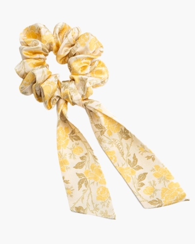 Scrunchie jedwabna przewiązana wstążką – lemon garden 