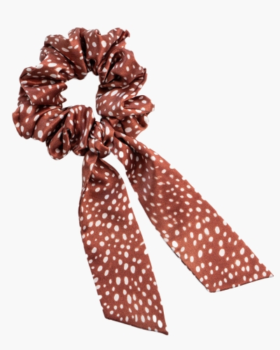 Scrunchie jedwabna przewiązana wstążką – bambi