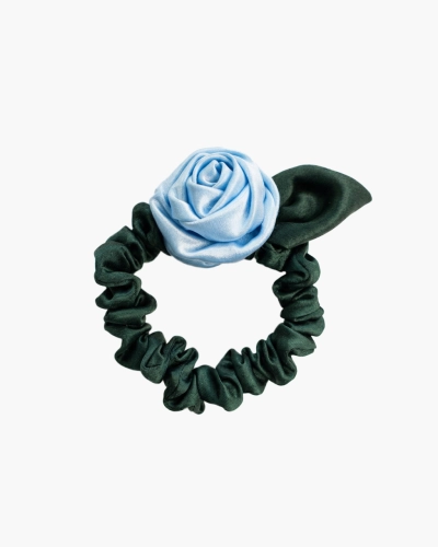Jedwabna róża na gumce - zielono-ice blue