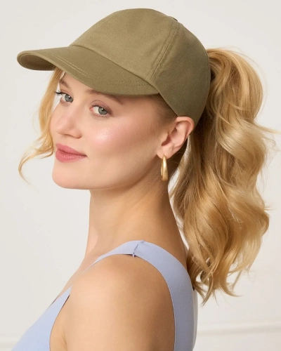 Czapka z daszkiem i otworem na kucyk - khaki