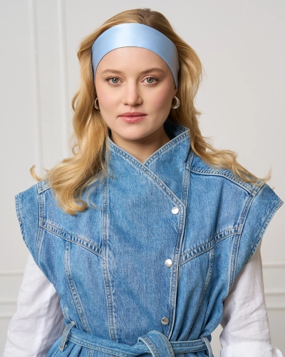 Opaska materiałowa prosta z jedwabiu – ice blue