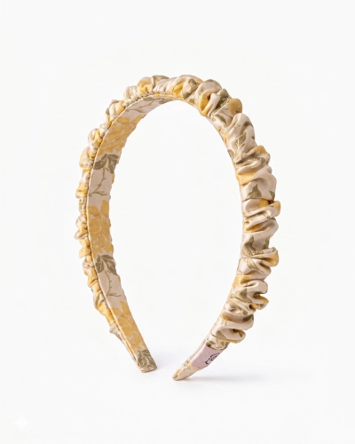 Cienka opaska scrunchie z jedwabiu – lemon garden