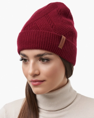 OUTLET Kaszmirowa czapka z jedwabną podszewką –bordo