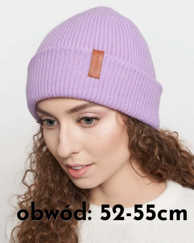 OUTLET 100% wełniana Czapka z satynową podszewką – wrzos 52-56cm